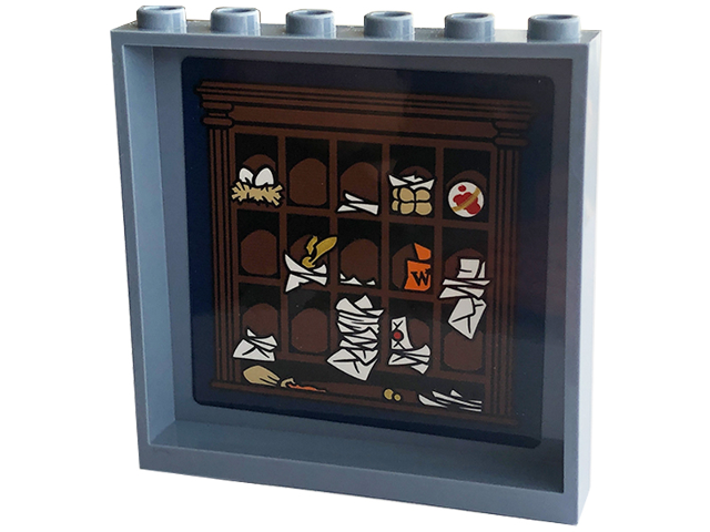 Lego Panel 1 x 6 x 5 with Reddish Brown Mail Organiser Cabinet with White Envelopes Pattern (Sticker) - Set 76422 / Sand Blue