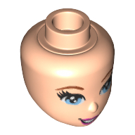 Lego Minidoll Head Bright Light Blue Eyes, Dark Pink Lips, Open Mouth print / Light Nougat