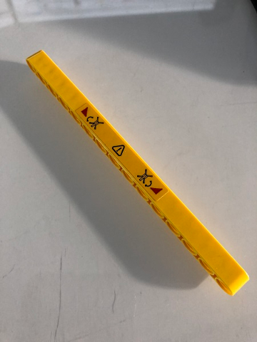 Lego Technic, Liftarm Thick 1 x 15 with Danger Extending Arms and Sign Pattern (Sticker) - Set 42097 / Yellow