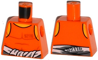 Lego Torso Town Prisoner Number 92116, Orange Tank Top with White Shirt Tied Around Waist Pattern / Orange