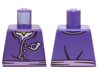Lego Torso Ninjago Jacket with Three White Buttons, Medium Lavender Belt, White Undershirt and Mail Horn Symbol Pattern / Dark Purple