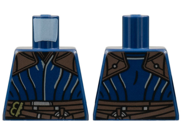 Lego Torso Dark Brown Shoulders and Belt, Black Vertical Stripes Pattern / Dark Blue