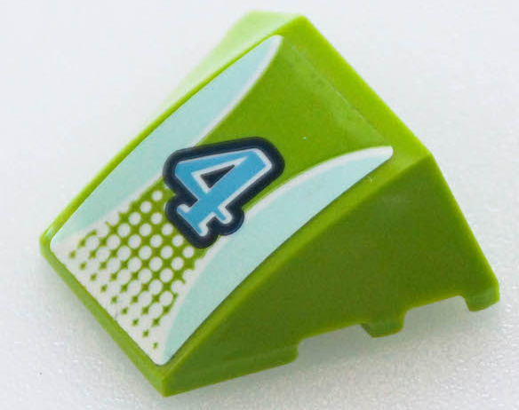 Lego Wedge 4 x 3 Triple Curved No Studs with Medium Azure and Dark Blue Number 4, Light Aqua Stripes and White Dots Pattern (Sticker) - Set 41433