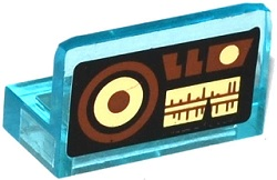 Lego Panel 1 x 2 x 1 with SW Wookiee Gunship Control Panel Pattern (Sticker) - Set 75084 / Trans-Light Blue