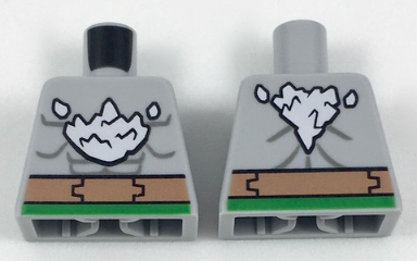 Lego Torso Bare Chest with Muscles, Belt and White Splash Pattern (Doomsday) / Light Bluish Gray