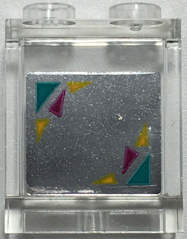 Lego Panel 1 x 2 x 2 with Side Supports - Hollow Studs with Dark Turquoise, Magenta, and Bright Light Orange Triangles on Mirrored Background Pattern (Sticker) - Set 41344