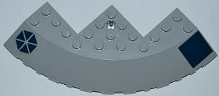 Lego Brick, Round Corner 10 x 10 with Slope 33 Edge, Axle Hole, Facet Cutout with Separatist Logo and Dark Blue Square Pattern Right (Stickers) - Set 8018 / Light Bluish Gray