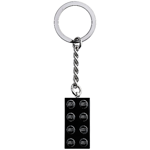 Lego Key Chain, Chrome Chain and Ring with 2 x 4 Brick / Chrome Black
