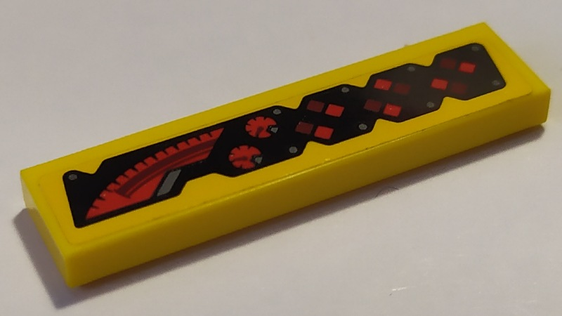 Lego Tile 1 x 4 with Red Gauges and Speedometer Pattern Model Right Side (Sticker) - Set 76087 / Yellow