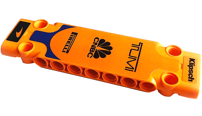 Lego Technic, Panel Plate 3 x 11 x 1 with Klipsch, TUMI, CNBC, Pirelli and McLaren Logos Pattern (Sticker) - Set 42141 (Second Version) / Orange