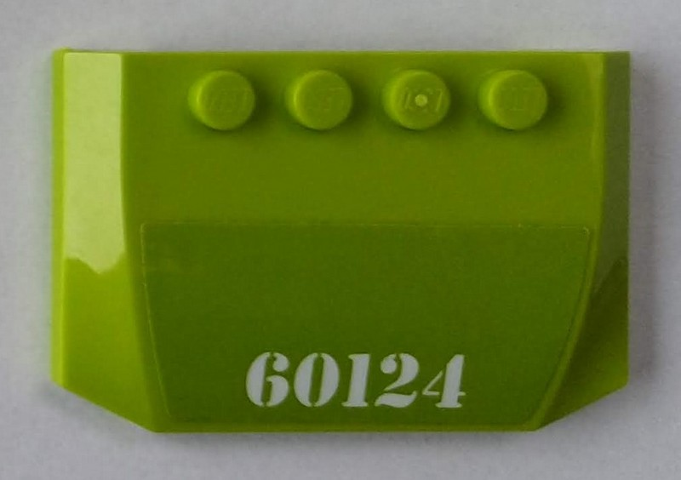 Lego Wedge 4 x 6 x 2/3 Triple Curved with White '60124' Pattern (Sticker) - Set 60124 / Lime