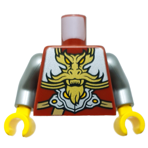 Lego Torso, Silver Armor, Nougat Straps, Gold Dragon Print, Flat Silver Arms, Yellow Hands / Dark Red