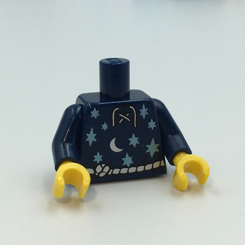 Lego Torso Shirt, Lace-up with Moon and Stars and Silver Rope Belt Print, Dark Blue Arms, Yellow Hands / Dark Blue