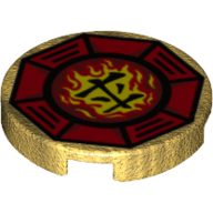 Lego Tile Round 2 x 2 with Airjitzu Fire Symbol on Red Background Print