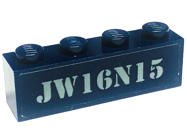 Lego Brick 1 x 4 with 'JW16N15' Pattern (Sticker) - Set 75928 / Dark Blue