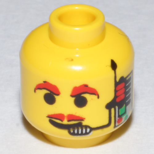 Lego Minifig Head Aquaraider, Moustache Red, Headset, Red Eyebrows Print [Blocked Open Stud] / Yellow