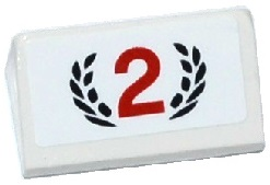 Lego Slope 30 1 x 2 x 2/3 with Red Number 2 in Black Laurels Pattern (Sticker) - Set 75912 / White