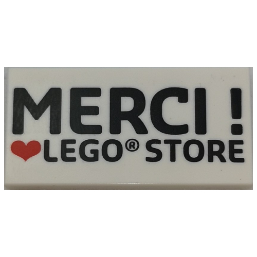 Lego Tile 2 x 4 with 'MERCI ! heart LEGO STORE' Print