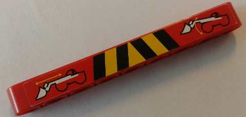 Lego Technic, Liftarm Thick 1 x 9 with Arm Movement and Black and Yellow Danger Stripes Pattern (Sticker) - Set 8283 / Red