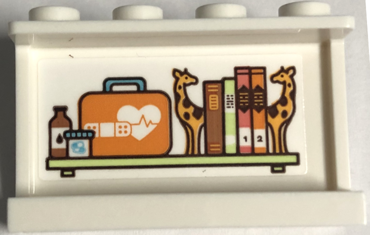 Lego Panel 1 x 4 x 2 with Side Supports - Hollow Studs with Bottle, Jar, First Aid Kit, Books and Giraffes on Shelf Pattern (Sticker) - Set 41717