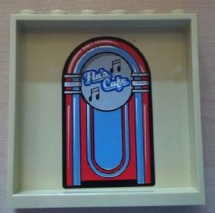 Lego Panel 1 x 6 x 5 with 'Flo's Cafe' Jukebox on Inside Pattern (Sticker) - Set 8487 / Tan