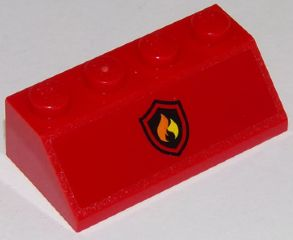 Lego Slope 45 2 x 4 with Fire Logo on Red Background Pattern (Sticker) - Set 60111