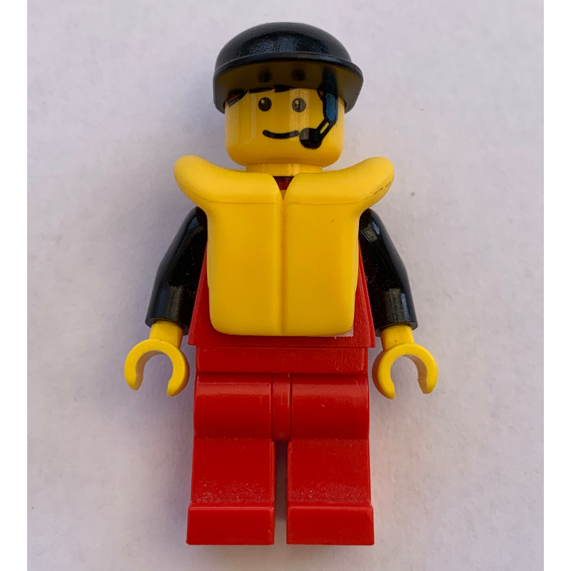 Lego Marine Explorer, Red Shirt with Divers Logo, Red Legs, Black Cap, Yellow Life Vest, Headset