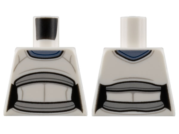 Lego Torso Female Alien, Sand Blue Collar, Light Bluish Gray Hems, Open Midriff with Skin Pattern / White