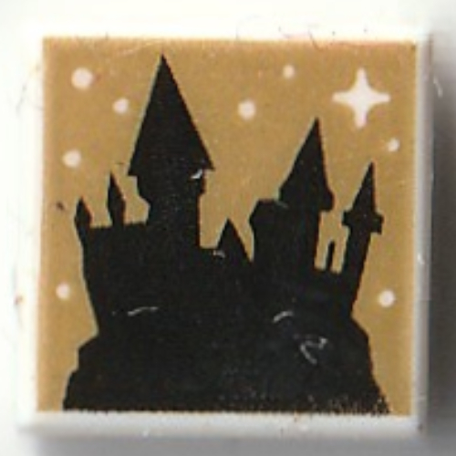 Lego Tile 1 x 1 with Black Hogwarts Silhouette, Gold Background Print