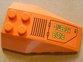 Lego Wedge 6 x 4 Triple Curved with Air Intake and 'DAWES L4 ENGINE' Pattern Model Left (Sticker) - Set 8634 / Orange