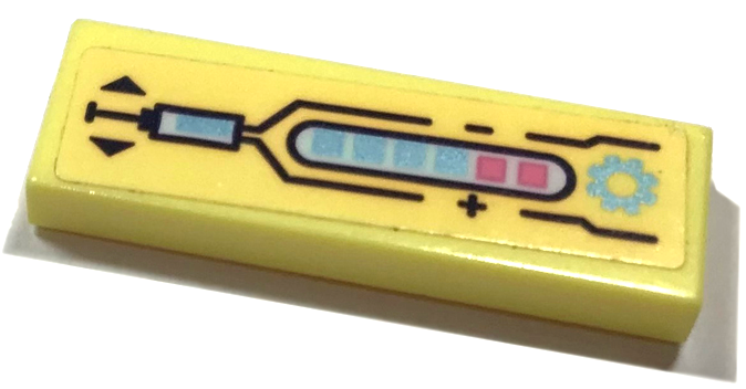 Lego Tile 1 x 3 with Metallic Light Blue and Metallic Pink Thermometer, Black Plus Sign (+), Minus Sign (-), Triangles and Lines Pattern (Sticker) - Set 41329
