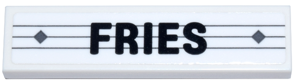 Lego Tile 1 x 4 with Black 'FRIES' over 3 Dark Bluish Gray Lines and 2 Diamonds Pattern (Sticker) - Set 910011
