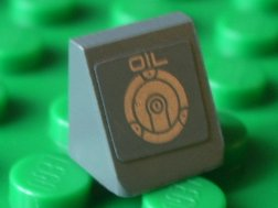 Lego Slope 30 1 x 1 x 2/3 with Filler Cap and 'OIL' Pattern (Sticker) - Set 8647