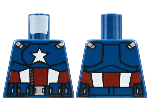 Lego Torso Super Hero Armor with Star on Chest, Dark Red and White Stripes, Utility Belt with Silver Buckle Pattern / Dark Blue