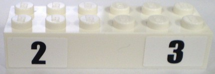 Lego Brick 2 x 6 with Black '2' and '3' Narrow Bold Font Pattern (Stickers) - Set 8898