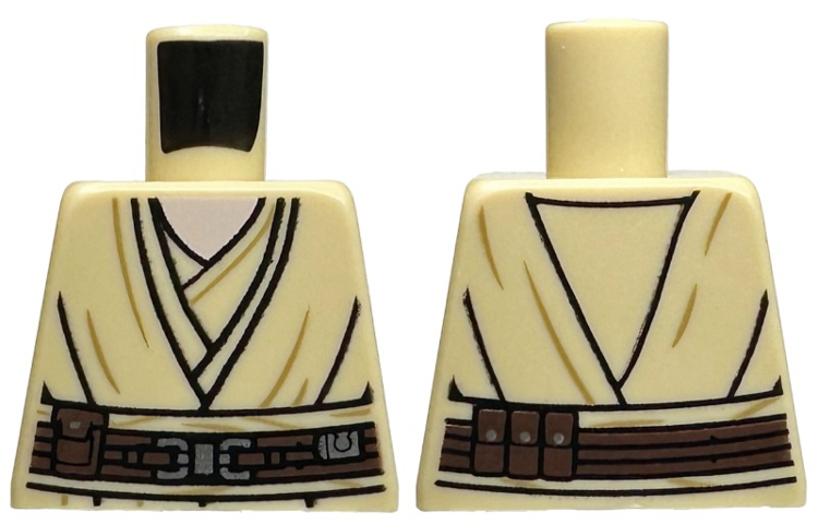 Lego Torso SW Jedi Robe with Dark Tan Wrinkles, Dark Brown Belt with Pouches and Silver Buckle, Light Nougat Neck Pattern / Tan