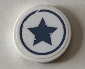 Lego Tile, Round 2 x 2 with Bottom Stud Holder with Sand Blue Star in Circle Pattern (Sticker) - Set 76075