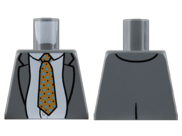 Lego Torso Suit Jacket, White Shirt, Medium Nougat Tie with Black and Bright Light Blue Spots Pattern / Dark Bluish Gray