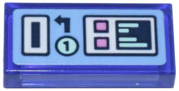 Lego Tile 1 x 2 with Bright Light Blue Laundromat Wash Panel with Coin Slot, Number 1, White Rectangles, Bright Pink Square Buttons Pattern (Sticker) - Set 42670