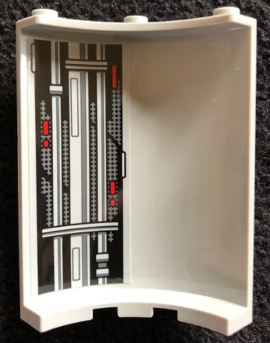 Lego Cylinder Quarter 4 x 4 x 6 with Panel, Pipes, and Red Lights Pattern 1 (Sticker) - Set 75291 / Light Bluish Gray