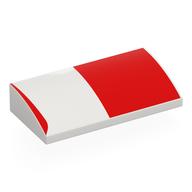Lego Brick Curved 2 x 4 x 2/3 No Studs with Red Square, Line Print / White