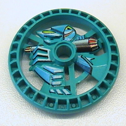 Lego Technic Disc 5 x 5 Notched, Skeleton Print / Dark Turquoise