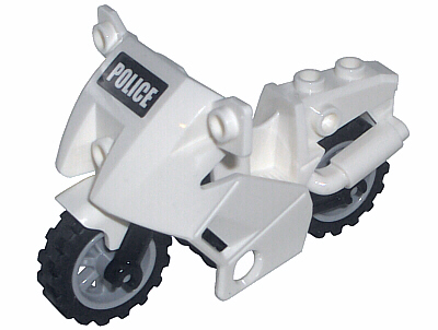 Lego Motorcycle City with Black Chassis, LBG Wheels and Fairing with 'POLICE' on Black Background Pattern (Sticker) - Sets 7235 / 7237