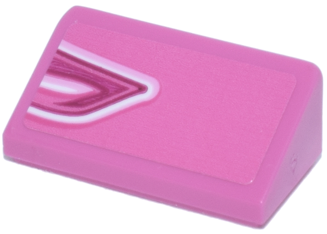 Lego Slope 30 1 x 2 x 2/3 with White, Magenta and Bright Pink Wavy Lines Pointed Pattern Model Left Side (Sticker) - Set 77241 / Dark Pink