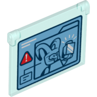 Lego Glass for Window 1 x 4 x 3 [Opening] with Loki Holding 1x1 Brick Print / Trans-Light Blue