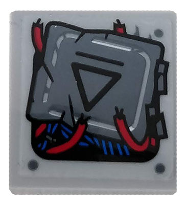Lego Slope, Curved 2 x 2 x 2/3 with Dark Bluish Gray Electric Panel, Red and Blue Wires Pattern (Sticker) - Set 76113