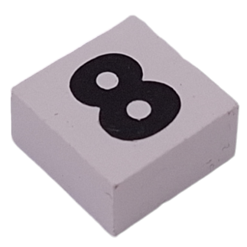 Lego Modulex Tile 2 x 2 with Black '8' Print, Black Internal Lining, No Dot / Modulex White