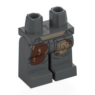 Lego Hips and Dark Bluish Gray Legs with Dark Tan Belt and Left Knee Pad, Reddish Brown Right Knee Pad Print / Dark Bluish Gray