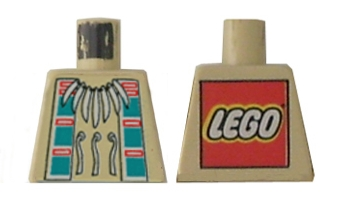 Lego Torso Western Indians Necklace and Dark Turquoise Squares - LEGO Logo on Back Pattern / Tan