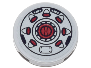 Lego Tile, Round 2 x 2 with Bottom Stud Holder with Black Outline and Radial Red Buttons Pattern (Sticker) - Set 70592